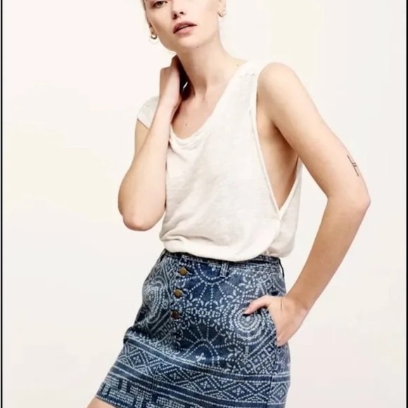 Free People paisley print denim mini skirt size 2 - Picture 1 of 7